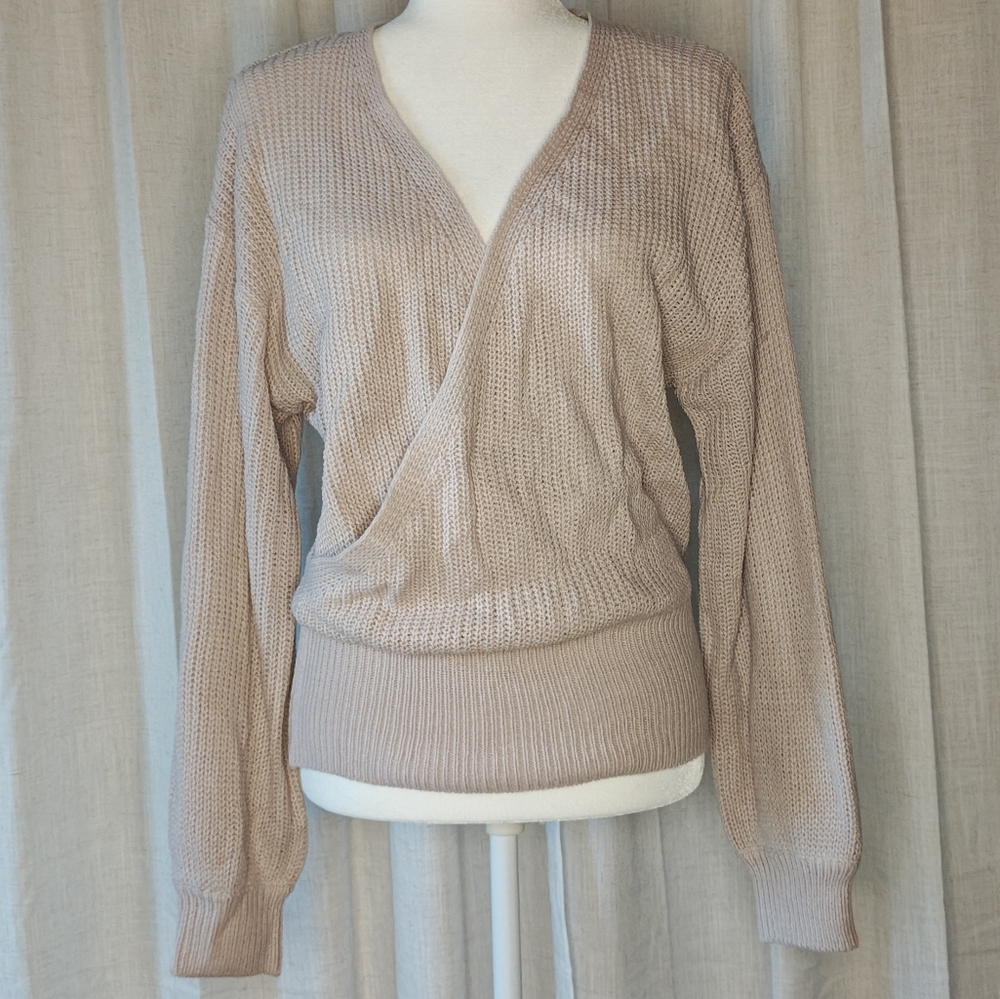 SHEIN V-Neck Wrap Sweater - Pale Pinkish/Tan